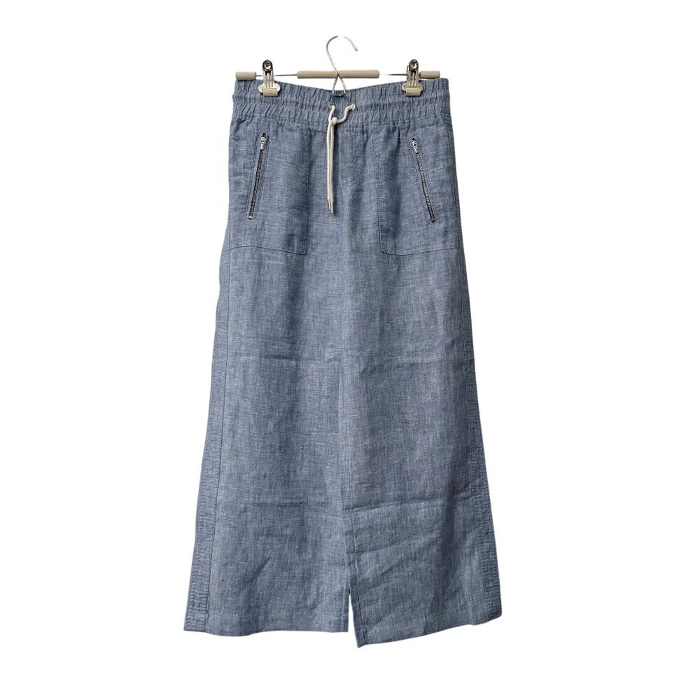 Athleta Chambray Blue Linen Cabo Wide Leg Pull On Pants Womens Size 2 EUC